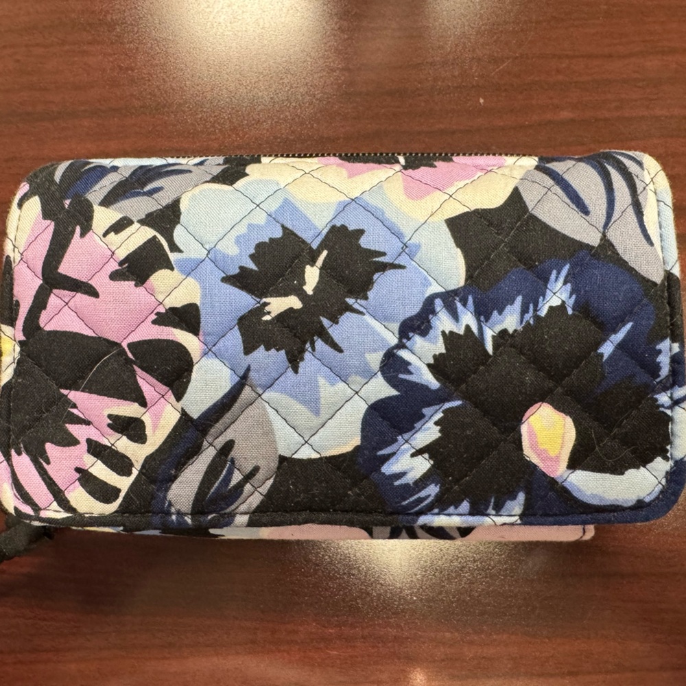 Vera Bradley Plum Pansies cotton RFID all in one wallet